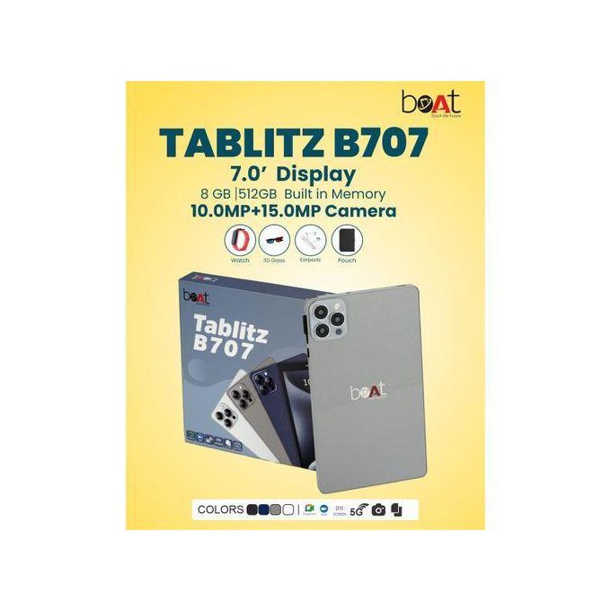 Tablette avec PUCE Boat B707 512 GB ROM + 8 GB RAM 5G avec Android 13 et batterie de 5000 mAh pour garçon et fille avec contrôle parentale